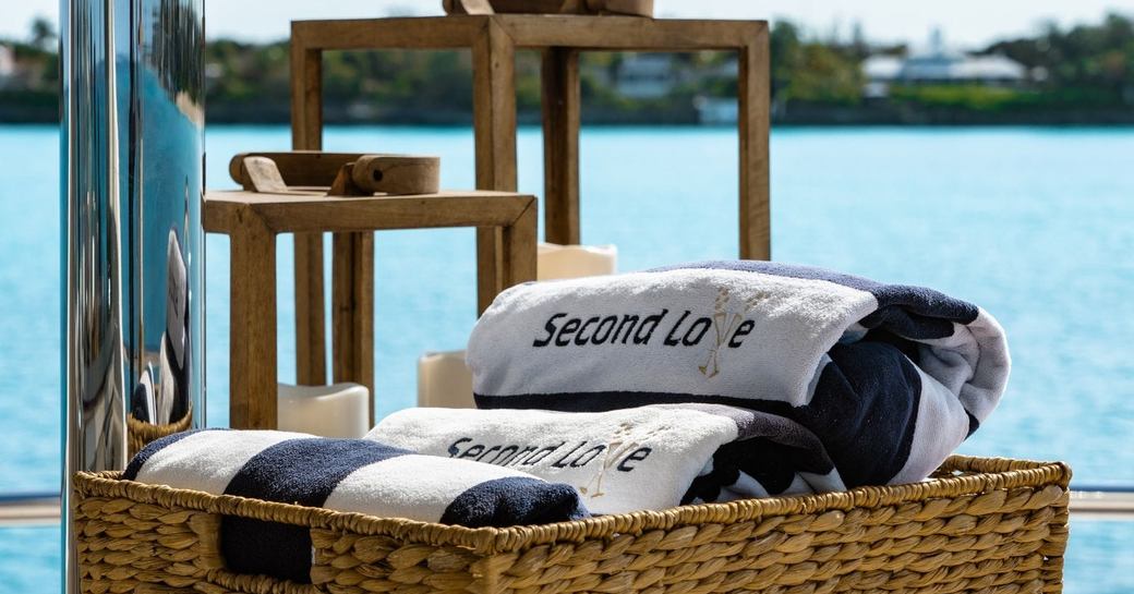 Branded towels onboard charter yacht SECOND LOVE