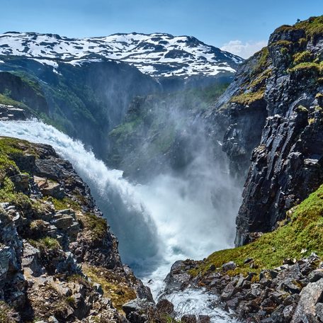 Norwegian waterfall in the mountains