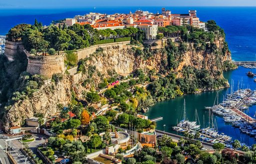 Elevated view looking over the coastline surrounding Monaco