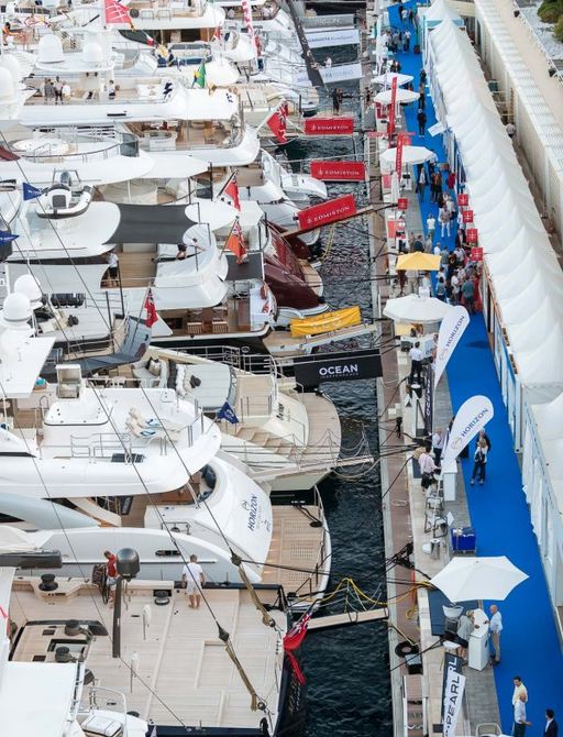 busy boardwalks with brokers exhibiting alongside their superyachts at the Monaco Yacht Show 2018